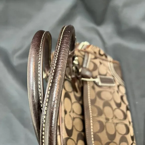 Coach Vintage Dark Brown Signature Satchel Shoulder Bag Bag Purse Double Handle - Picture 8 of 9